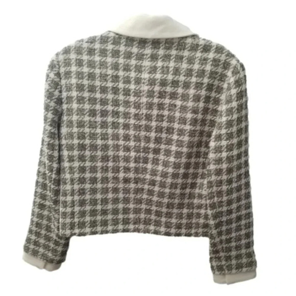 Zara Textured Plaid Houndstooth Cropped Jacket Blazer Ecru M - Picture 5 of 16